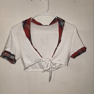 Women's Halloween Costume Plaid Top | Small | White and Red